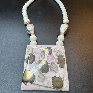 Gold Tone, and Black Porcelain Vintage Necklace. Signed Japan.